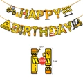 Construction Happy Birthday banner with excavator and crane elements for party decor - Banner