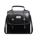 Retro zwarte kunstlederen handtas met verticale riemen en zilverkleurige details - Zwart