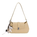Chic cream leather baguette bag with silver twist lock and horse charm pendant - With Pendant / Yellow