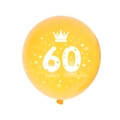 Detail of 12 inch orange latex balloon with 60 happy birthday print and crown - 60 Years Old Gold