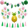 Hawaii Party Deko Set mit Ananas Ballon Flamingo Banner und Kaktus Latex Ballons Dekorationen - Full-Print Dekoration Set