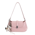 Pink minimalist faux leather underarm bag featuring a cute white pony charm and metal lock - With Pendant / Pink