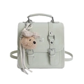 Mint green school style backpack with silver lettering and cute brown plush dog pendant - With Pendant / Green