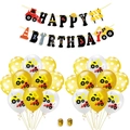 Construction vehicle birthday party kit with Happy Birthday banner and themed balloons - Set 5: 12 Excavators + 8 Polka Dots + Banner + 2 Ribbons