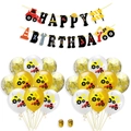 Construction party kit with Happy Birthday banner and yellow excavator themed balloons - Set 6: 12 Excavators + 8 Sequins + Banner + 2 Ribbons