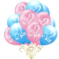 Palloncini rosa e blu per festa rivelazione genere con testo 'Girl or Boy?' e nastri oro - Stili Rosa E Blu