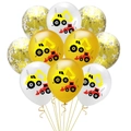 Construction theme balloons with excavator prints and gold confetti for boy's birthday party - 3 White 3 Yellow And 4 Gold Sequins Style