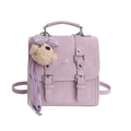 Lavender purple leather mini backpack with cute teddy bear charm and silver buckles - Purple
