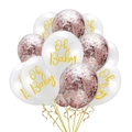 Oh Baby party balloon set with white printed latex and rose gold confetti balloons - Oh Baby and Rose Gold Sequins Style