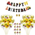 Construction party kit featuring Happy Birthday banner, dump truck balloons and cake toppers - Set 8 (12 Excavator, 8 Sequins, Banner, 2 Ribbons, 12 Cake Toppers)