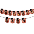 Orange and black Congrats Grad banner with graduation cap and festive motifs for 2026 party - Red Banner