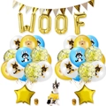 Set decorazioni festa per cani con palloncini WOOF, stelle e palloncini in lattice - Combinazione Oro Blu Golden Pastore Tedesco Husky (Set A)