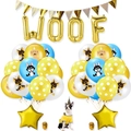 Dettaglio set festa compleanno cane con palloncini WOOF e motivi per cuccioli - Combinazione Oro Pois Golden Pastore Tedesco Husky (Set B)
