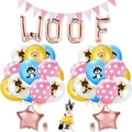 Kit fête chien avec ballons WOOF en aluminium, fanions et ballons en latex imprimés - Combinaison Rose Pois Golden Berger Allemand Husky (Set F)