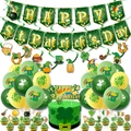St. Patrick's Day party set with shamrock banner, green balloons and cake toppers - Set B