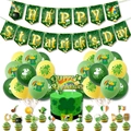 St. Patrick's Day party set with banners, clover balloons and gold cake toppers - Set A