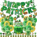 St. Patrick's Day party set with clover balloons, festive banner and cake toppers - Set D