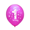 Bright pink 12-inch 1st Birthday latex balloon with white star pattern decorations - Rose Red 1st Birthday
