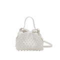 Borsa a secchiello bianca con perle sintetiche, chiusura a coulisse e tracolla in pelle - Bianco
