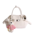 Chic white PU leather bucket tote bag with a cute plush bunny charm and shoulder strap - With Pendant / Off White