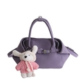 Chic purple textured handbag with dual handles and a cute plush rabbit pendant - With Pendant / Purple