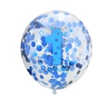 12-inch transparent latex balloon with blue confetti and 1st birthday print - Clear Blue Confetti Blue 1