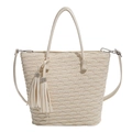 Borsa tote bianco crema con trapuntatura a scaglie, manici superiori e nappa decorata - Bianco