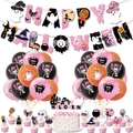 Rosa Halloween Party Set mit Happy Halloween Banner, Kürbis und Geist Ballons - Set 5: Banner + 18 Ballons + 16 Topper + Band