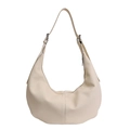 Chic cream white hobo shoulder bag with litchi texture and adjustable silver buckle strap - White