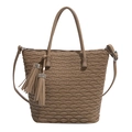 Sac seau kaki plissé avec glands en strass et bandoulière réglable élégante - Khaki Clair