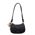 Sac sous le bras en cuir noir à bandoulière nouée et pendentif ours en peluche - Avec Pendentif / Noir