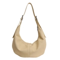 Beige crescent hobo bag in pebbled leather with adjustable strap and zip closure - Yellow