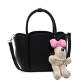Sac seau en cuir grainé noir avec charme de chien en peluche et bandoulière amovible - Sans Pendentif / Noir