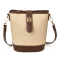 Bolso tipo cubo retro en cuero beige y marrón con cierre giratorio dorado - Blanco Roto