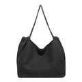 Bolso tote de denim negro con silueta extragrande y correa de cadena metálica entrelazada - Negro