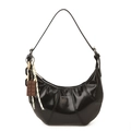 Sac demi-lune noir brillant avec logo Love & Desire et finition en cuir verni plissé - Noir