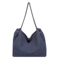 Bolso tote vintage de denim azul oscuro con correa de cadena y diseño minimalista en V - Azul oscuro