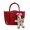Sac seau en cuir grainé rouge avec un charmant pendentif en peluche pour chien - Sans Pendentif / Bordeaux