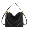 Bolso hobo clásico de cuero negro con correa de cadena dorada y acabado texturizado - Negro