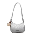 Metallic silver hobo shoulder bag with knotted strap and plush puppy charm - Silver