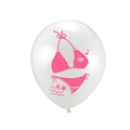 Gros plan d'un ballon en latex blanc avec motifs bikini roses pour décor de fête d'été - Style Bikini / 12 Pouces