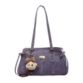 Lavender faux leather shoulder bag with gold hardware and plush bear charm accent - Purple