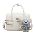 Sac à main beige vintage avec fermoir rotatif argenté et charm de chien mignon - Avec Pendentif / Blanc Cassé