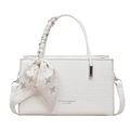 Witte handtas met krokodillenprint en elegante pied-de-poule sjaal op het handvat - Broken Wit