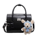 Sac à main vintage en similicuir noir avec fermoir rotatif argenté et breloque ourson - Avec Pendentif / Noir