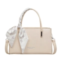 Chique beige handtas met krokodillentextuur en decoratieve ruitjes sjaal - Khaki