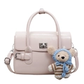 Sac à main rose en similicuir avec fermoir argenté et porte-clé ourson mignon décoratif - Avec Pendentif / Rose