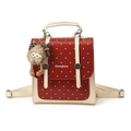 Mini red polka dot backpack for women with white straps and cute plush pendant charm - With Pendant / Red