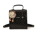 Mini black polka dot backpack for women with cute monster charm and adjustable strap - With Pendant / Black