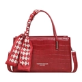 Red crocodile embossed handbag with stylish handle scarf and thin crossbody strap - Red